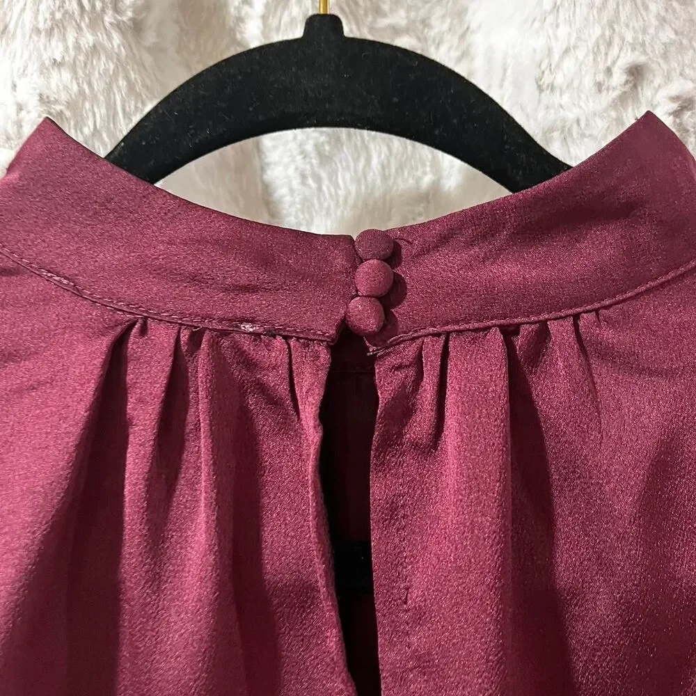 SHE+SKY Burgundy high neck blouse with long sleeves SIZE LARGE - Picture 4 of 8